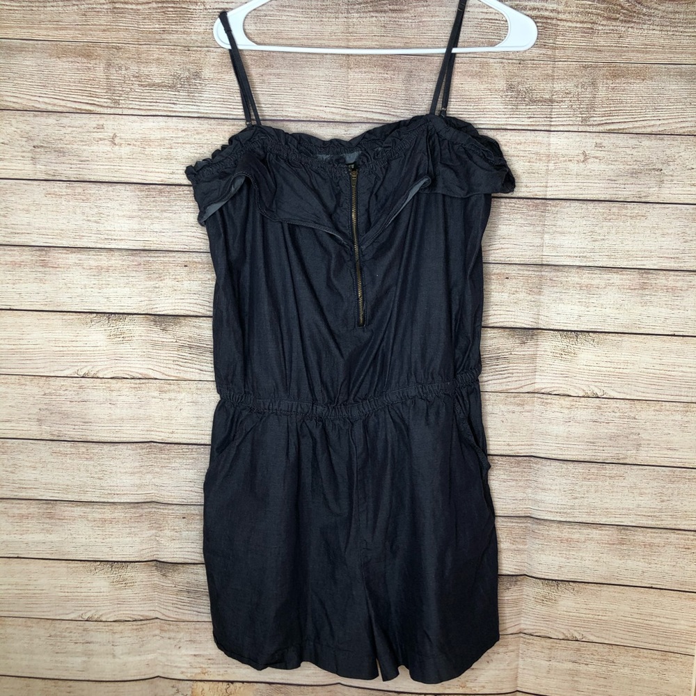 J. Crew‎ Denim Short Ruffle Zipper Cotton Romper L